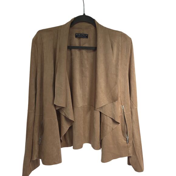 Bagatelle Jacket Faux Suede Open Front Waterfall Draped Tan/Khaki Women's Small - Picture 5 of 6